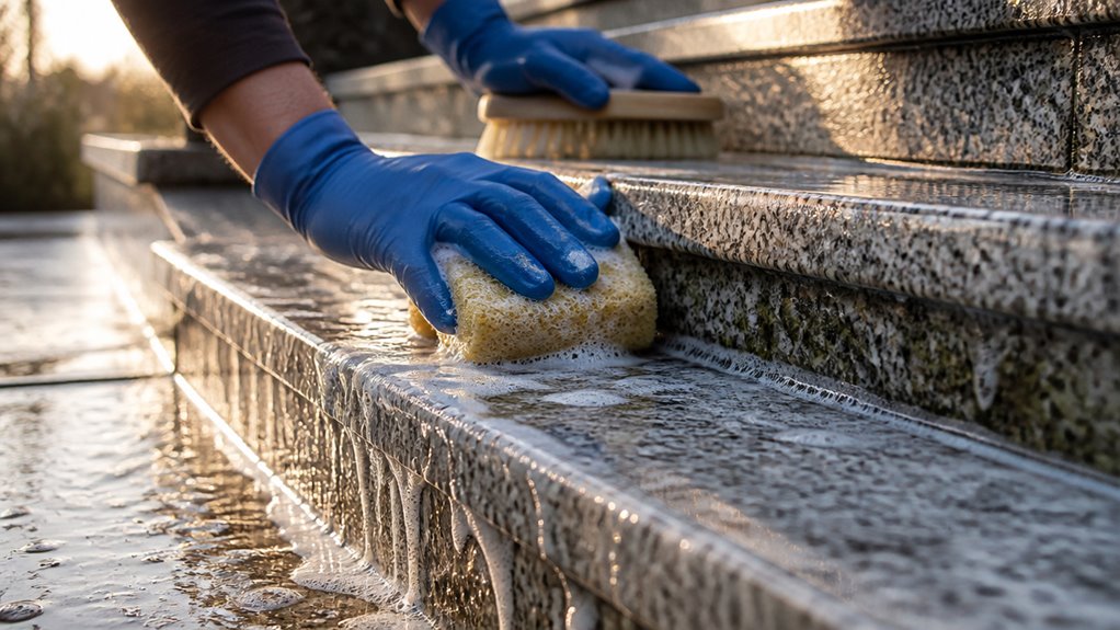 clean granite steps carefully